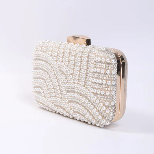 Ladies Retro Pearl Banquet Clutch Bag Women Handmade Bead Embroidered Handbag Fashion Wedding Party Evening Shoulder Bags XA22ZD