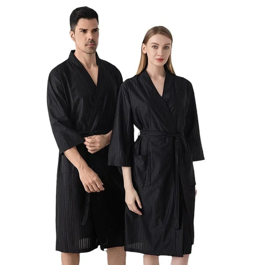 Summer Waffle Transparent Bathrobe Women Thin Robe Shower Plaid Dressing Gown Knee Length Breathable Nightgown Home Cloth
