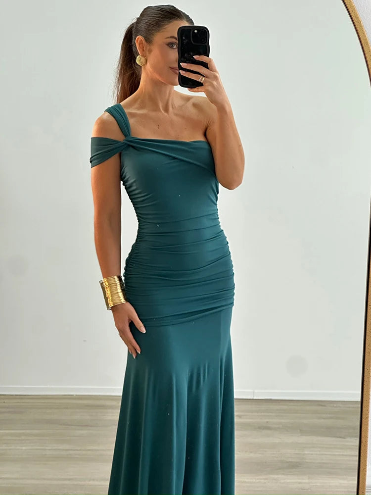 Mozision One Shoulder Backless Sexy Maxi Dress Women Gown Fashion Off-shoulder Sleeveless Bodycon Elegant Long Dresses 2025