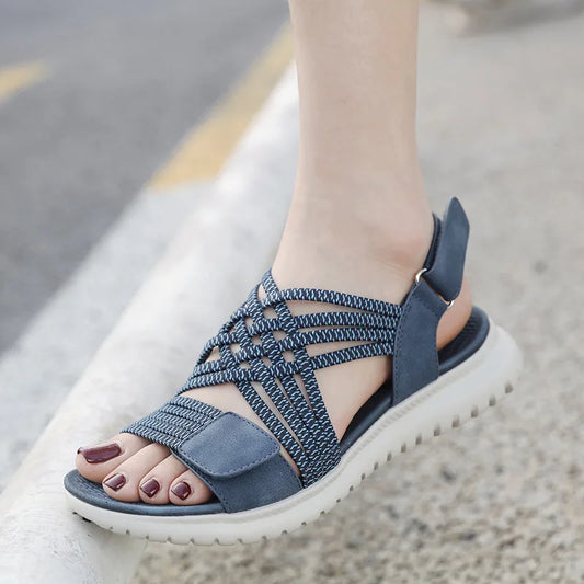 Summer New Sandals Women's Light Sports Style 4CM Thick Heel Comfortable Rubber Band Large Sandals