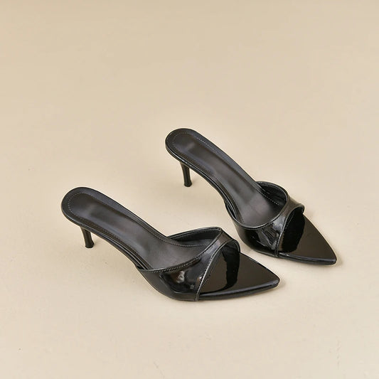 Temperament Pointed One-word Slippers Women Wear Fish Mouth Stiletto White High Heels Sandals
