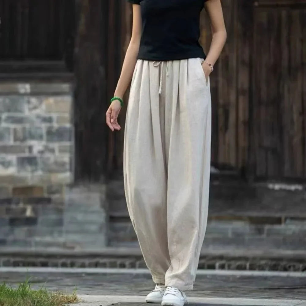 Thin Cotton Linen Y2k Pants Fashion Clothes Vintage Casual Streetwear Loose Harajuku Sweatpants Joggers Women Clothing