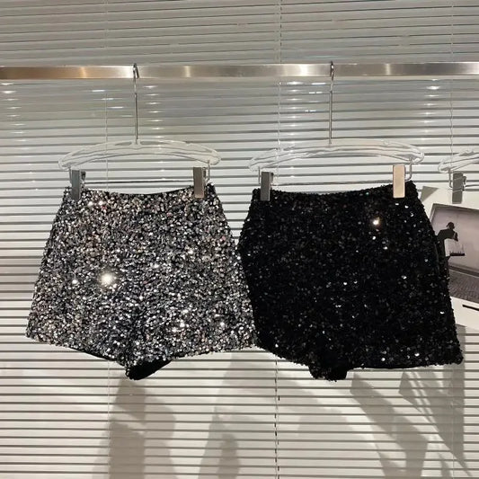 Spring/summer new Spice Girls sequin zipper shorts Slimming suede embroidered beaded casual pants