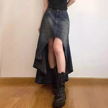 Vintage High-waisted Denim Skirt American Style Sensibility Petite Fish Tail Skirt Long Dress For Women