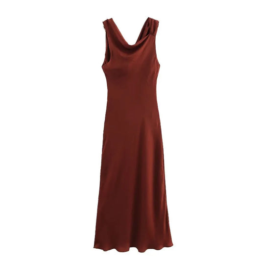 Spring Sleeveless Party Long Dress 2025 New Women  Clothing Fashion Slim-fit Gold-inlaid Fold Midi Dress Elegant Women Dress