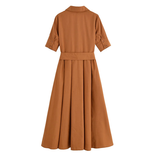 HipSeam Women Dress With Belt Spring Pocket Lady Dress Button Midi Dress Casual Side Zipper Women's Dresses Female Party Dress