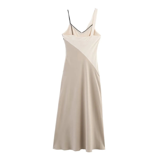 MYST&ZA2025 summer new women's casual fashion slim fit suspenders splicing pleated drape V-neck midi dress