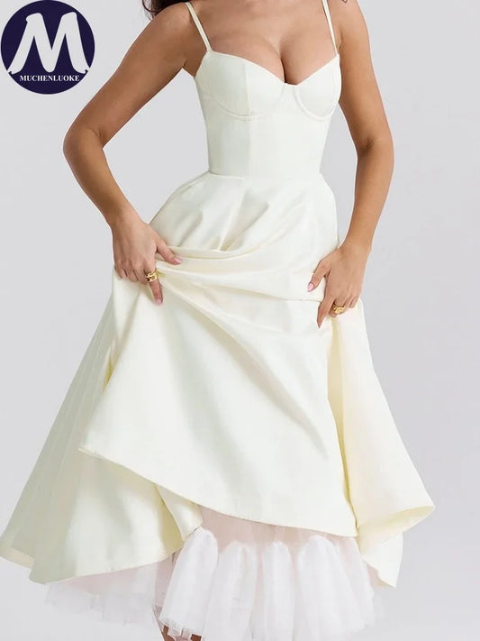 Elegant Womens Dresses Summer New Sexy Sleeveless Suspender Princess Dress Fashionable Slim Fit Mesh Party Evening Dress