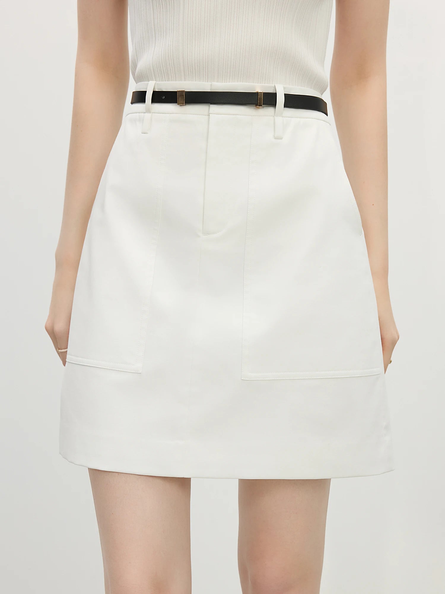 Women Mini White Skirts Simple Commuter Spring A-LINE Skirt With