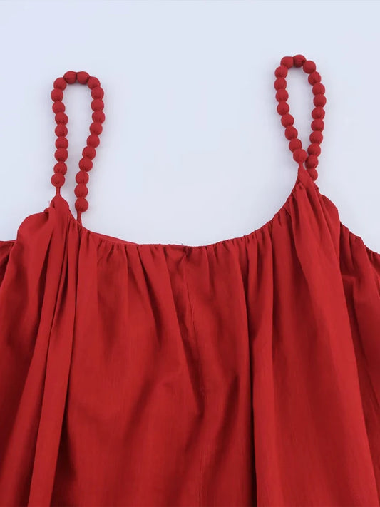 TRAF European and American style women's summer new fashion solid color sleeveless slim beaded suspender dress