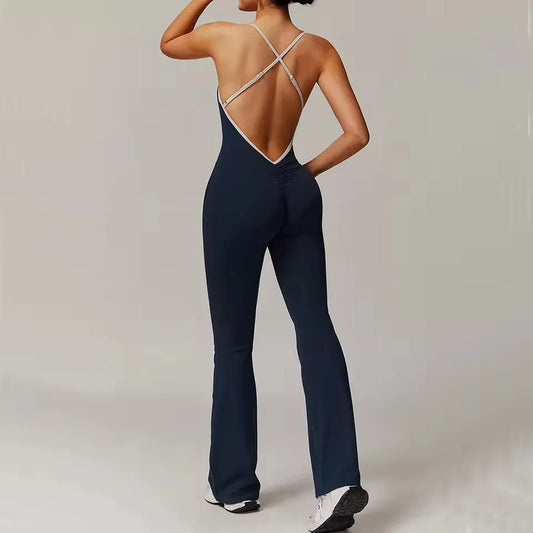 One-Piece Fitness Rompers Stretch Training Suits Back V-Neck Sexy Suit Gym Set Women Training Suit Sportswear Women Sports Suit