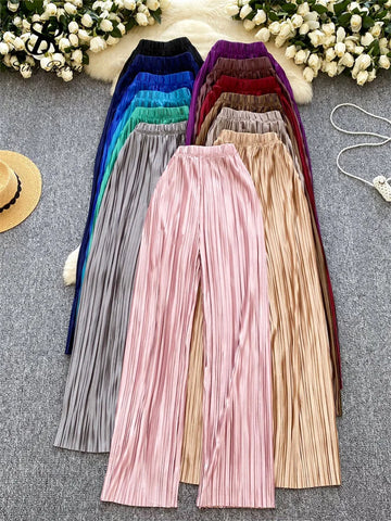 SINGREINY 2025 Summer Casual Pants Women High Waist Fashion Wide Legs Pants Basics Simple Style Solid Pleated Long Trousers
