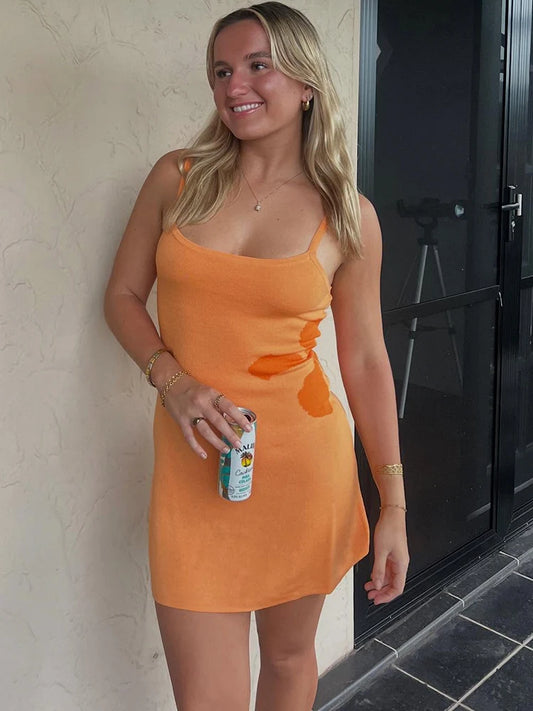 JULISSA MO Knit Print Vacation Sexy Backless Women Dress Blue Spaghetti Strap Mini Dress Female Summer New Casual Beachwear 2025