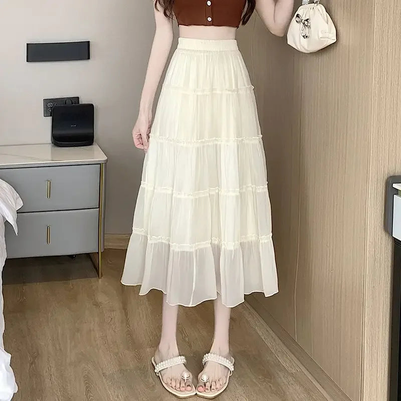 Women's Skirt Midi Chiffon Aesthetic Clothing Sales Trend 2025 Luxury Elegant Modest A Line Chic Premium Stylish V Female Skirts