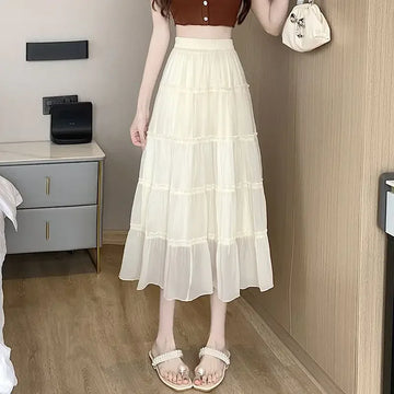 Women's Skirt Midi Chiffon Aesthetic Clothing Sales Trend 2025 Luxury Elegant Modest A Line Chic Premium Stylish V Female Skirts