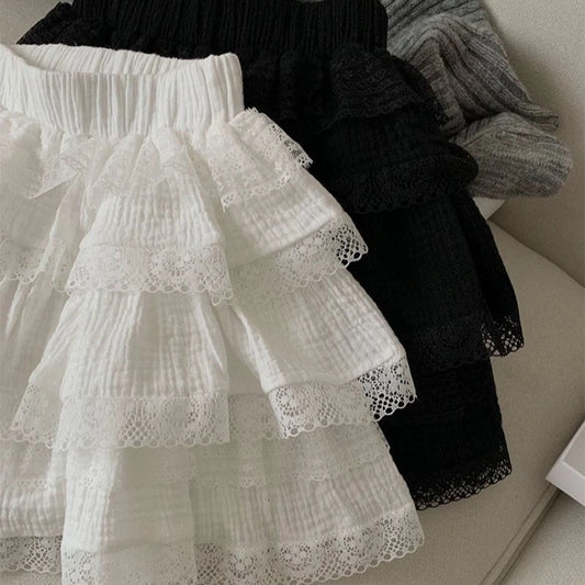 Deeptown Korean Style Sweet Ruffle Mini Skirts Women Lolita Kawaii Casual Pleated Short Skirt Elegant Cute White Layered Skirt