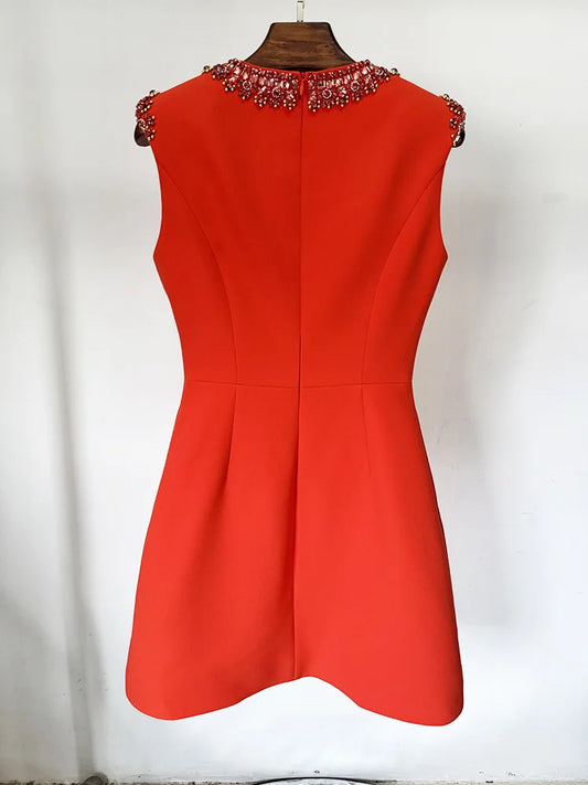 HIGH STREET Newest 2025 Designer Fashion Women's Colorful Diamond Beading Sleeveless  Tank Dress