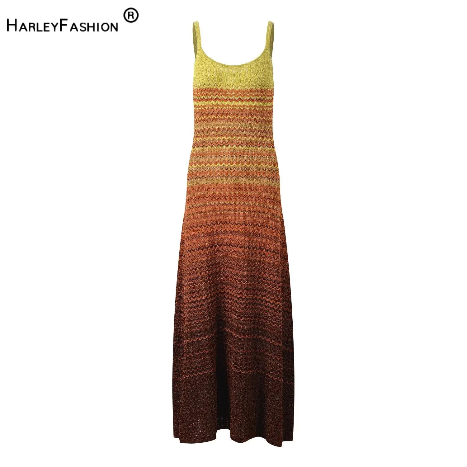2024 Summer Gradient Color Women Knitted Sleeveless Sexy Holiday Casual Ladies Fashion Long Slip Dresses