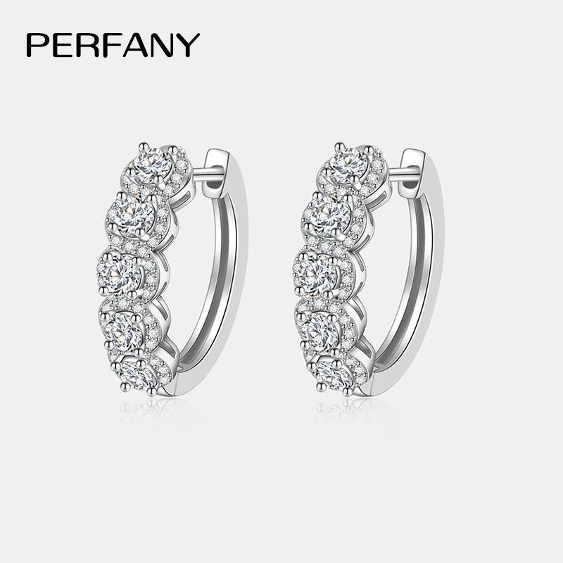 PERFANY All Moissanite Hoop Earring Women's 100% Pure Silver Laboratory Diamond Elegant High Jewelry Party Gift