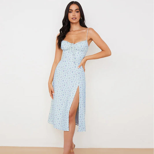 New Women Evening Party Dress Fashion Printing Sexy Dresses Ruched Elegant Floral Beach Vacation Bodycon Streetwear Long Dress