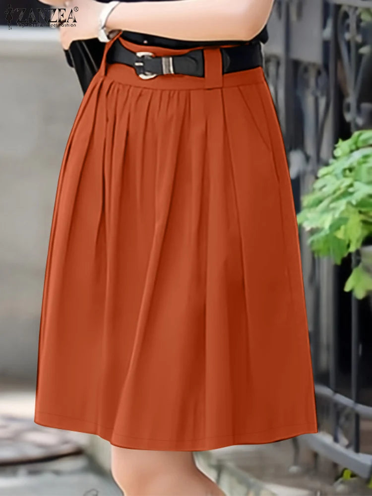 ZANZEA Women Street Fashion A-line Mini Skirts Elegant Office Work High Waist Pleated Jupes Femme 2025 Summer Solid Faldas Mujer