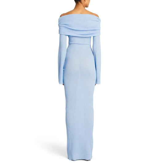 2025 New Autumn Womens Solid Long Sleeve Knit Long Dresses Solid Sexy Off-shoulder Knitted Dress Spring Slim Vestidos Para Mujer