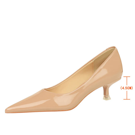 Patent Leather Mid Heel Women Shoes 2025 Spring New Kitten Heels 4.5 Cm Pointed Shoes Women Pumps Occupational OL Office Heels