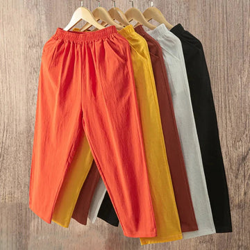 Lucyever Casual Cotton Linen Pants Women 2022 Spring Summer Elastic Waist Ankle Pants Woman Solid Color Harem Trousers Hot Sale