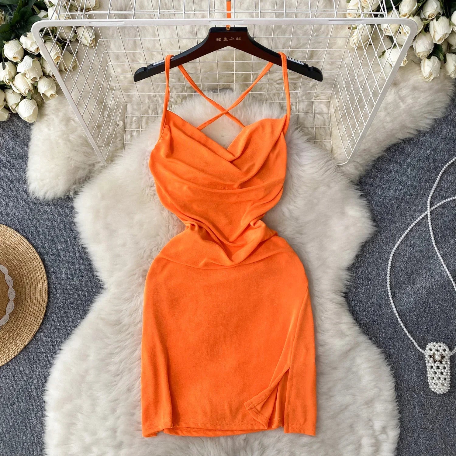 Sexy Hollow Out Backless Slip  Dress Chic Vintage Evening Party Club Mini Dress Women Chic Goth Slim Pencil Vestidos