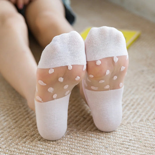 5 Pairs Women Polka Dot Patterned Socks Fashionable Versatile Trendy Creative Socks Comfortable Breathable Casual Short Socks