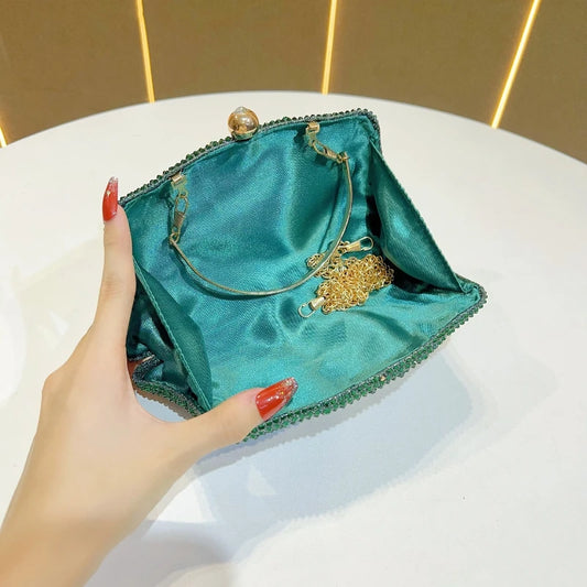 Dark Green Crystal Bags for Women Elegant Irregular Shape Box Evening Purse Shiny Cocktail Party Rhinestone Handbags Diamond