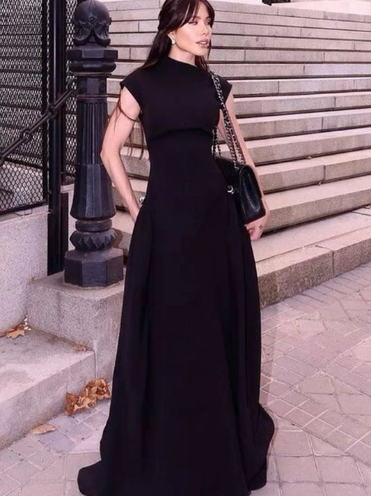 TFMLN New Womens Irregular Neck Long Dress Ladies Summer Sleeveless Party Dress Elegant Ladies Fashion A Line Holiday Dress