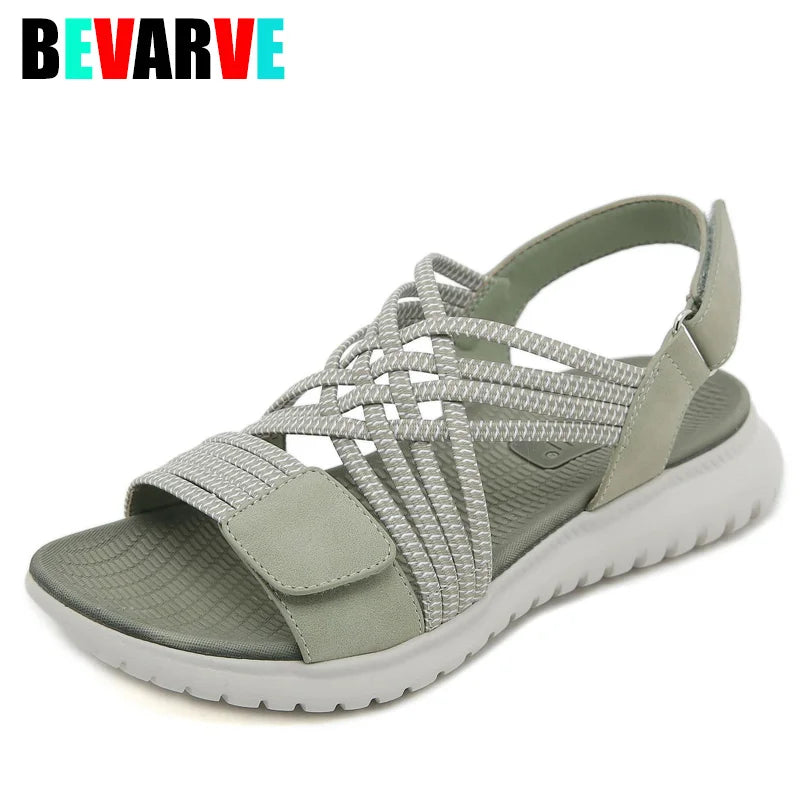Summer New Sandals Women's Light Sports Style 4CM Thick Heel Comfortable Rubber Band Large Sandals