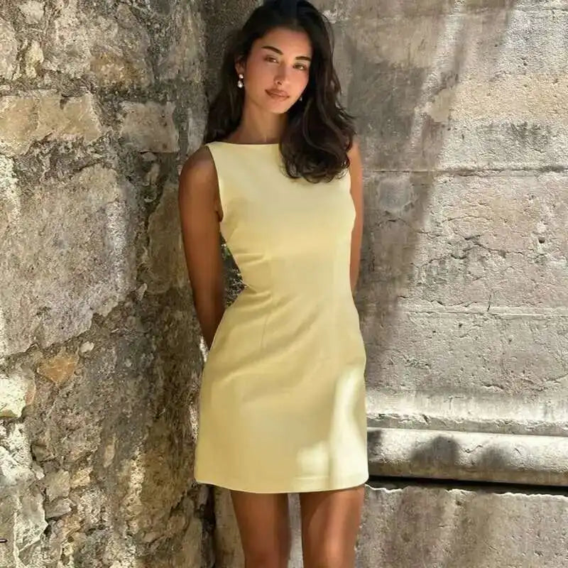 Avrilyaan Double Layer Woven Short Slim Sexy Dress Women 2024 Elegant Party Dress Sleeveless Bodycon Mini Summer Dress Vestidos