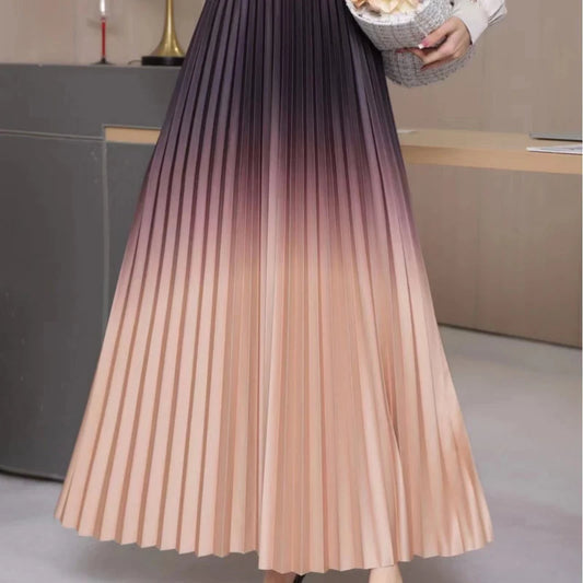 TFETTERS Pleate Skirts Women Fashion Casual Gradient Color Skirt for Women Autumn and Winter Hight Waist Office Lady Long Skirts