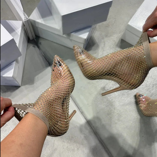 2025 Summer Women's New Luxury Brand High Heel Sandals Hollow Short Boots Water Diamond Sexy Fashion Banquet Sandals 34-42