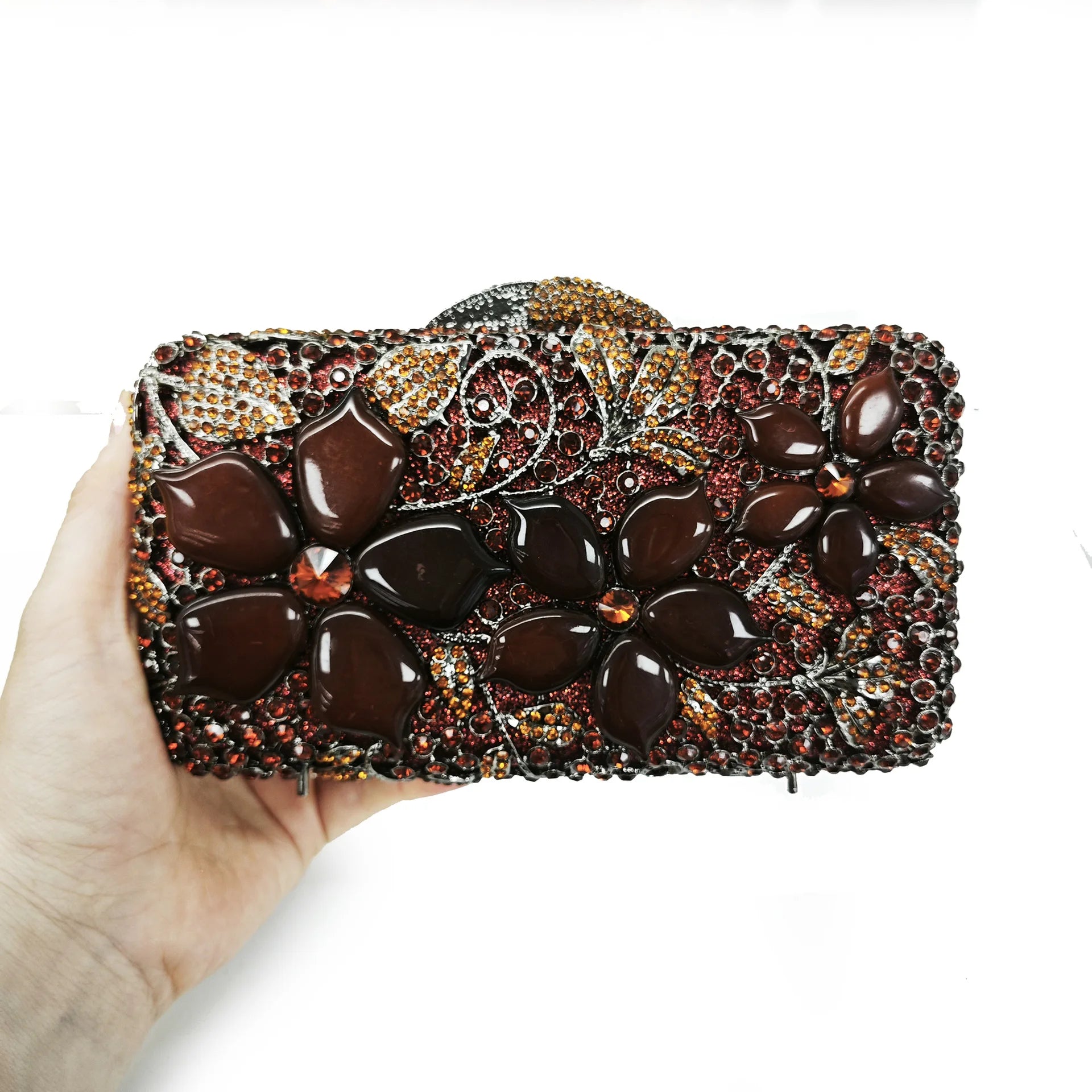 XIYUAN Women Luxury Handbag Fashion Coffee Color Diamond Evening Bag Crystals Wedding Party Purse Black Rhinestone Bridal Clutch