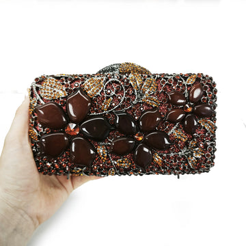 XIYUAN Women Luxury Handbag Fashion Coffee Color Diamond Evening Bag Crystals Wedding Party Purse Black Rhinestone Bridal Clutch