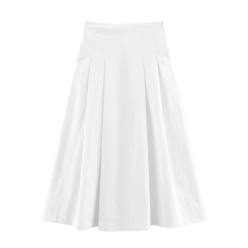 Women's Skirt New Summer 2025 White Pleated Midi Skirt A hem looks thin Casual and versatile Personality and fashion