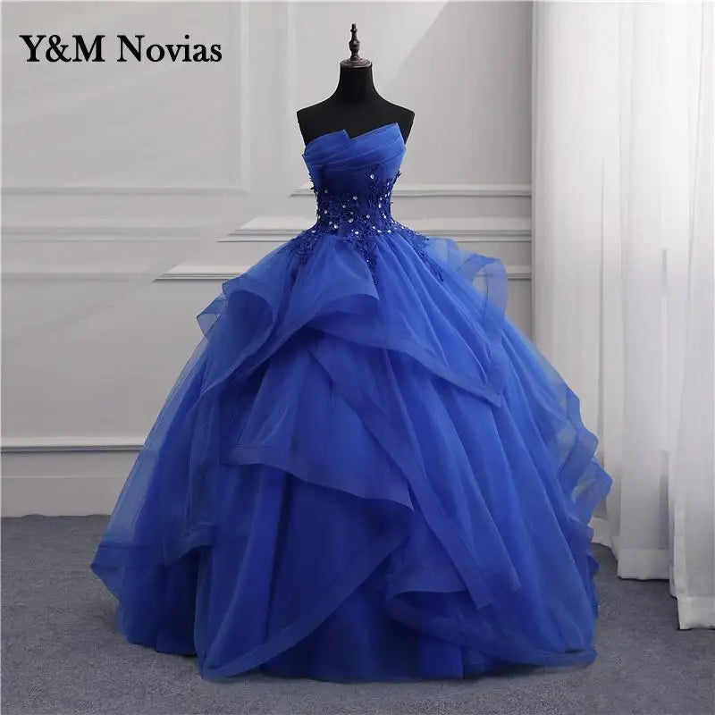Cusomized Formal Evening Dresses Ball Gown Elegant Blue White Strapless Sleeveless Priness Evening Dresses for party New Design