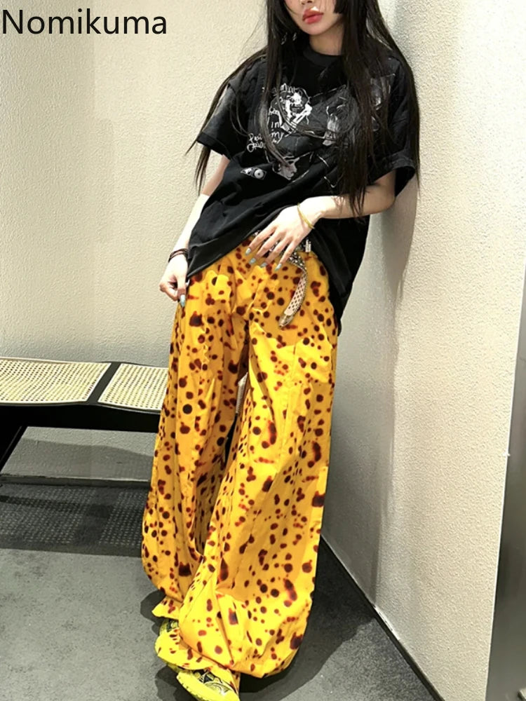 Vintage Leopard Wide Leg Pants Women 2025 New Bottoms Streetwear Pantalon Femme Casual Fashion Harajuku Straight Y2k Trousers