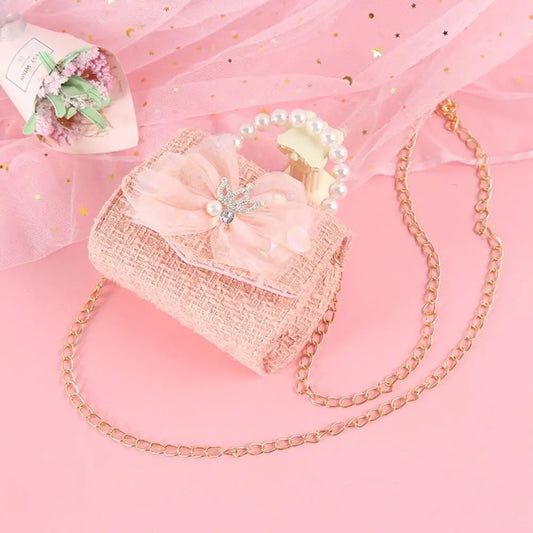 High Quality Cute Handbag Pearl Handle Hand Bowknot Crown Crossbody Bags Portable Tote Bag for Girls