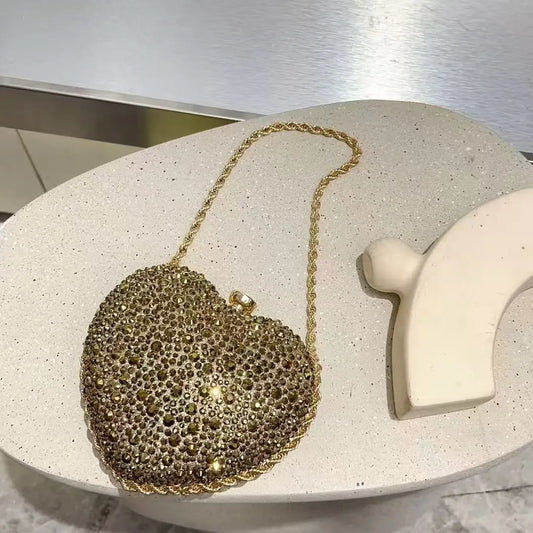 Glitter Shiny Heart-Shaped Clutch Purse Wedding Party Exquisite Mini Bag Women Handbag Luxury Diamond Evening Bag Shoulder Bag
