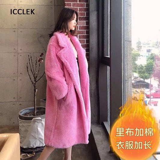 Casual Loose Autumn Women Jacket Winter Teddy Coat Woman Faux Fur Coat Female Plush Thick Warm Fleece Long Jacket Oversized