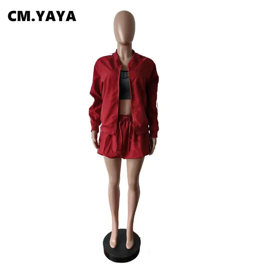 CM.YAYA Women Mini Skirts Set +Full Sleeve Striped Sweatshirt Two 2 Piece Set Outfits Fall Casual Street Night Club Cute Outfits