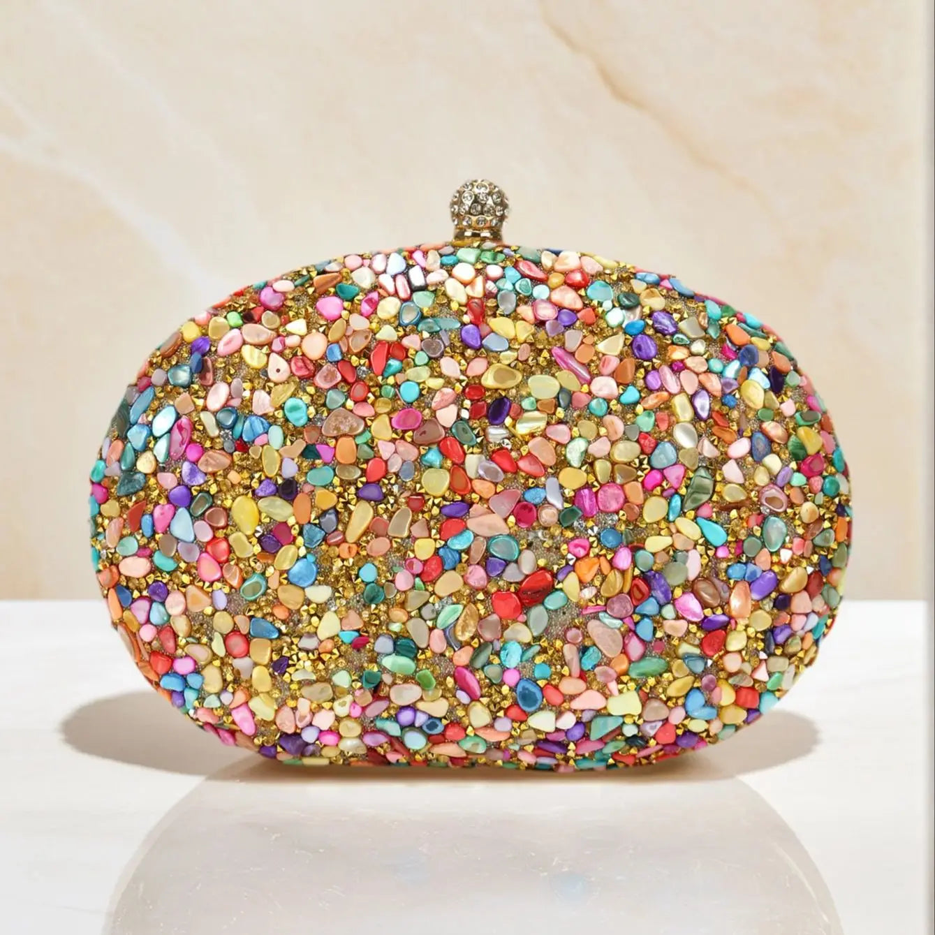 Circular Design Rhinestones Stones Evening Bags One Side Diamonds Bohemian Style Dress Beach Purse With Hanlde Shoulder