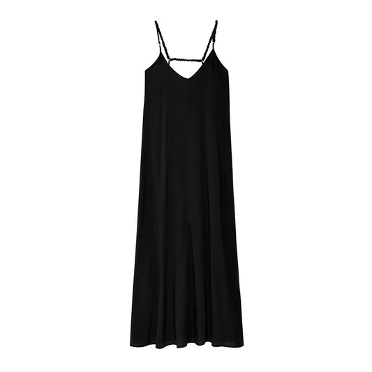 RAFZNB Fashion Thin Straps Long Dresses for Women V-Neck Sleeveless Dress Summer Sexy Off Shoulder Female Elegant Party Dresses