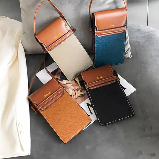 Custom Name Fashion Phone Cross Body Bag For Woman Luxury Design Slim Flap Purse Genuine Leather Casual Versatile Shoulder Bag