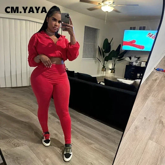 CM.YAYA Women's Set Active Full Sleeve Top+pencil Pants Suits Street Sweatsuit Two 2 Piece Set Outfit Tracksuit 2024 Autumn