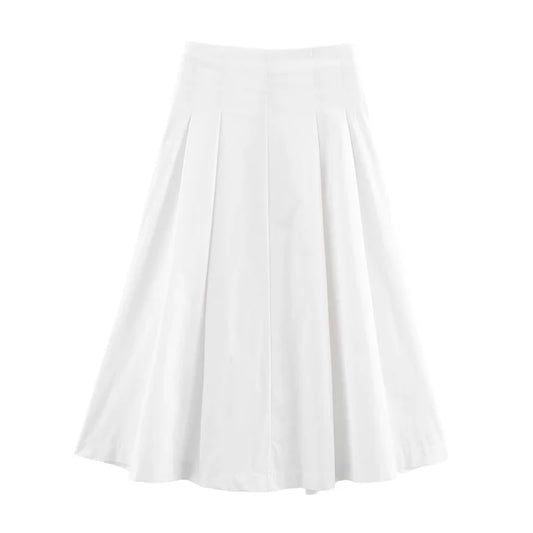 Women's Skirt New Summer 2025 White Pleated Midi Skirt A hem looks thin Casual and versatile Personality and fashion